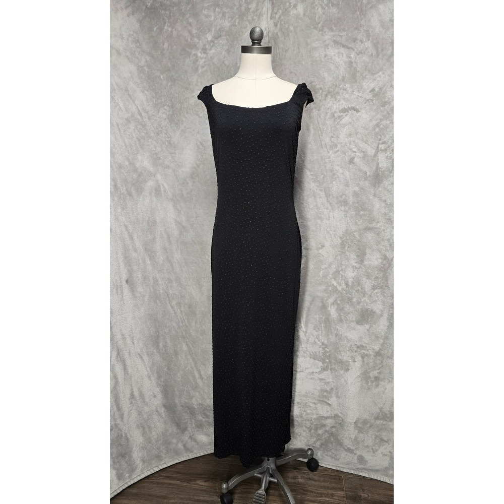 Jessica McClintock Gunne Sax Blk Beaded Cap Sleeve Evening Gown Sz 9 10 Stretch‎